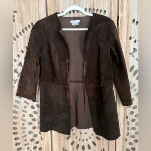 Zara Real Suede Brown Leather Jacket W/ Ties